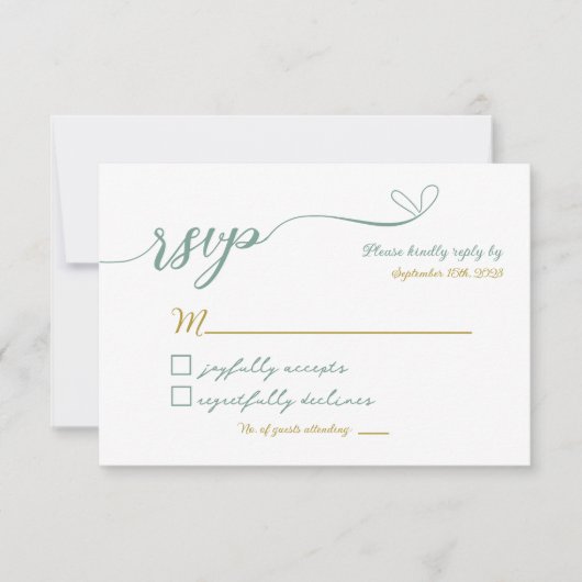 groen en gouden bruiloft RSVP Kaart (Voorkant)