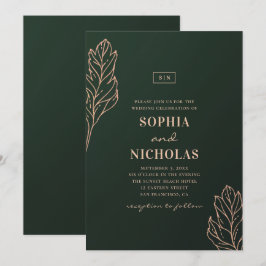 Groen en gouden elegante bruiloft. Smaragd botanis Kaart