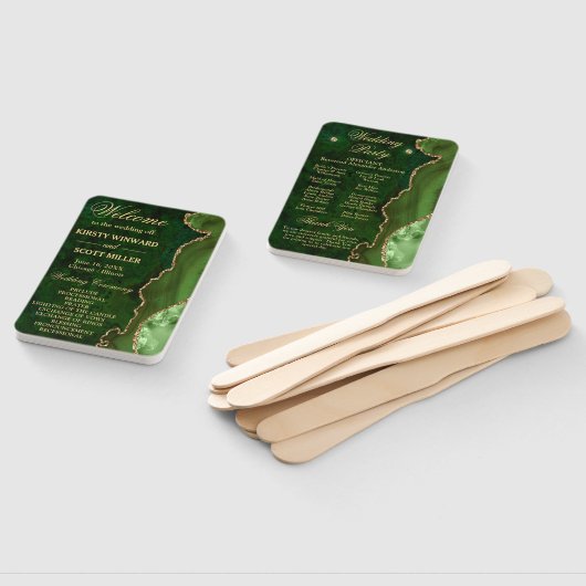Groen en gouden faux Glitter Agate Wedding Program Handwaaier (Niet-gemonteerd)