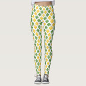 Groen en gouden geel Shamrock Pattern Leggings (Voorkant)