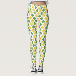 Groen en gouden geel Shamrock Pattern Leggings