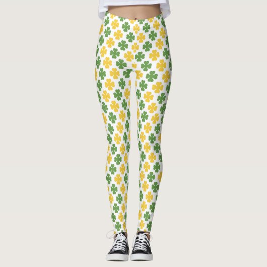 Groen en gouden geel Shamrock Pattern Leggings (Voorkant)
