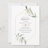Groen en gouden glitters geometrische doop kaart (Voorkant)