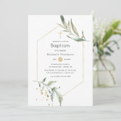 Groen en gouden glitters geometrische doop kaart (Staand voorkant)