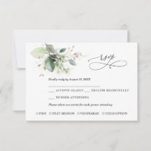 Groen en Gouden Huwelijks RSVP Kaart