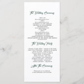 Groen en gouden huwelijksprogramma's programmakaart (Achterkant)