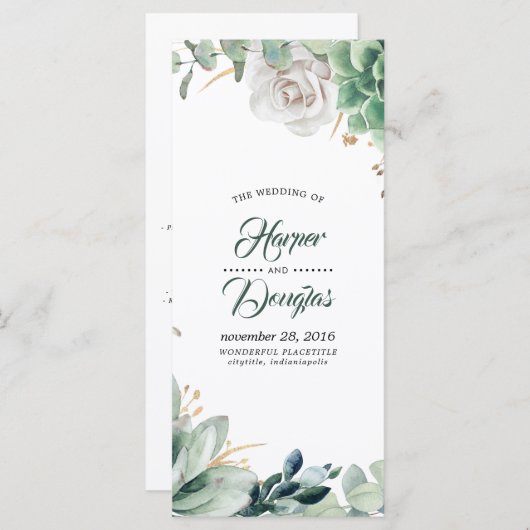 Groen en gouden huwelijksprogramma's programmakaart (Voorkant / Achterkant)