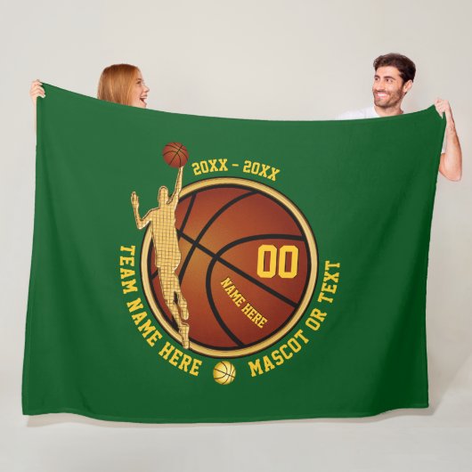Groen en gouden jongens basketbal Senior Night Gif Fleece Deken (In situ)