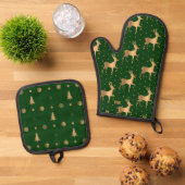 Groen en gouden Kerstmis Ovenwant & Pannenlap Set (Top down)