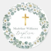 Groen en Gouden Kruis Doop Sticker | elegant (Voorkant)