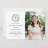 Groen en Gouden Kruis Foto Eerste Heilige Communie Kaart (Voorkant)