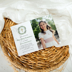 Groen en Gouden Kruis Foto Eerste Heilige Communie Kaart