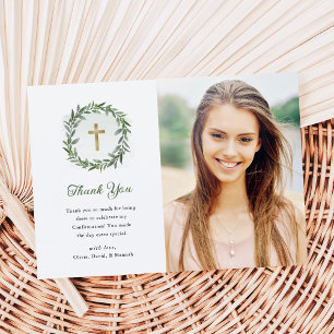 Groen en gouden kruis   Fotobevestiging Bedankkaart