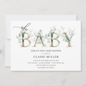 Groen en gouden letters Oh Baby Shower Kaart (Voorkant)