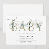 Groen en gouden letters Oh Baby Shower Kaart (Voorkant / Achterkant)