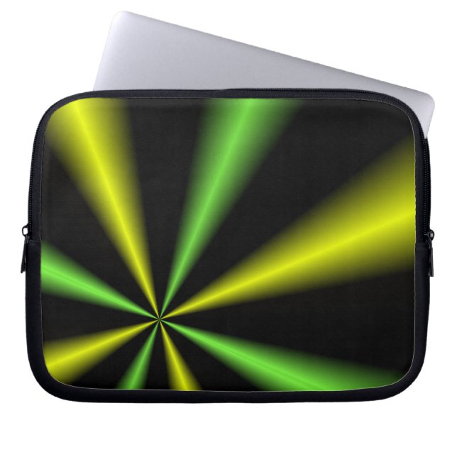 Groen en gouden lichtbalken laptop sleeve (Voorkant)