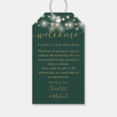 Groen En Gouden Lichtjes Trouwgunst Welkomstmand Cadeaulabel (Achterkant)