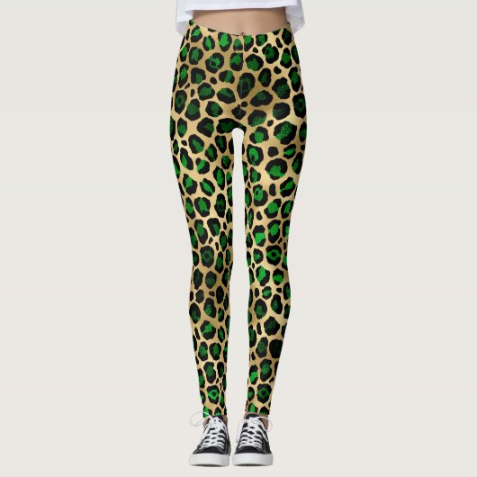 Groen en gouden luipaard leggings (Voorkant)