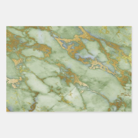 Groen en gouden marmer inpakpapier vel (Voorkant 3)