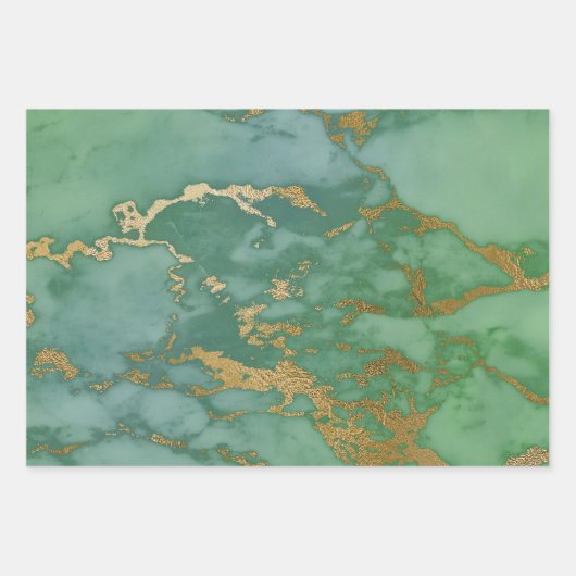 Groen en gouden marmer inpakpapier vel (Voorkant 2)