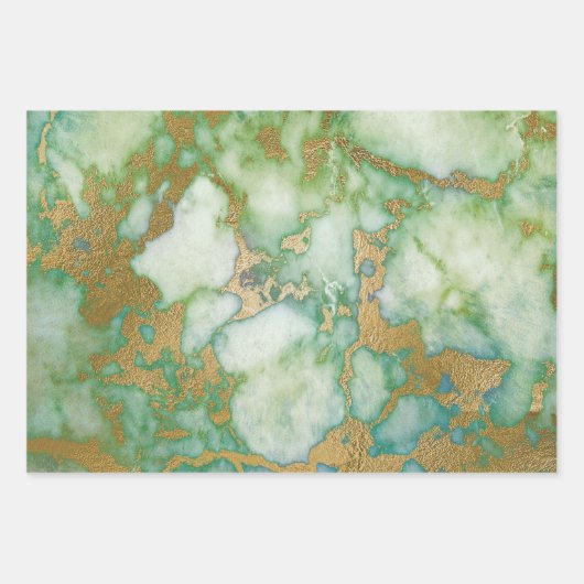 Groen en gouden marmer inpakpapier vel (Voorkant)