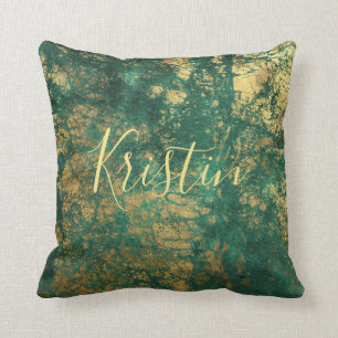 Groen en gouden monogram kussen