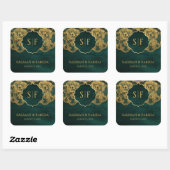 Groen en gouden olielaas Monogram Wedding Favor Vierkante Sticker (Vel)