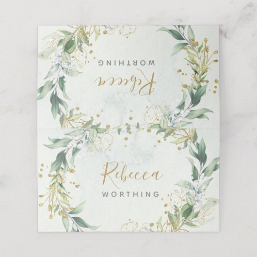 Groen en gouden plaatskaart, boho bruiloft plaatskaartje (Buitenkant ongevouwen)