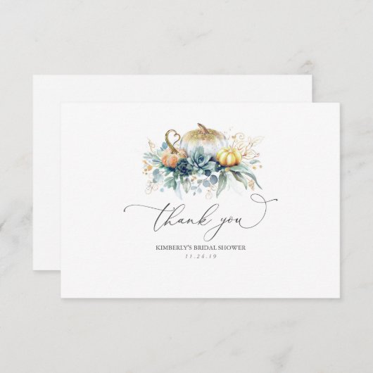 Groen en gouden pompoenen bruidsdouche bedankt (Voorkant / Achterkant)