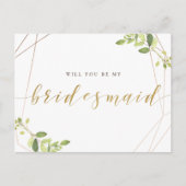 Groen en goudfolie zal je mijn bruidsmeisje zijn uitnodiging briefkaart (Voorkant)