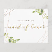 Groen en goudfolie zijn mijn Maid of Honor Uitnodiging Briefkaart (Voorkant)