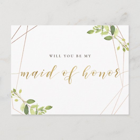 Groen en goudfolie zijn mijn Maid of Honor Uitnodiging Briefkaart (Voorkant)