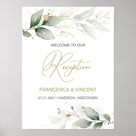 Groen en goudfoliën Ontvangst Welkomstbord Poster (Voorkant)
