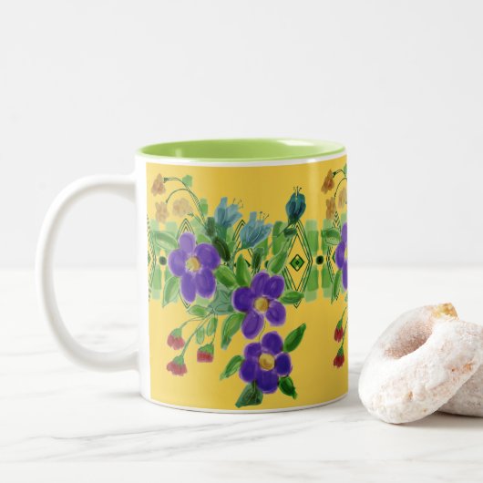  Groen en Goudgeel Tweekleurige Koffiemok (Met donut)