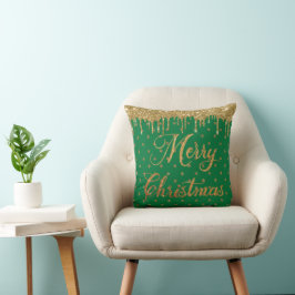 Groen en goudglitter - vrolijke kerst kussen