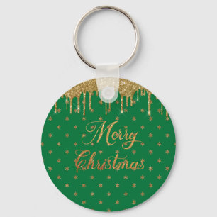 Groen en goudglitter - vrolijke kerst sleutelhanger