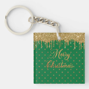 Groen en goudglitter - vrolijke kerst sleutelhanger
