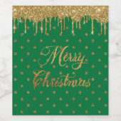 Groen en goudglitter - vrolijke kerst wijn etiket (Enkel label)