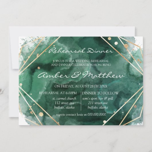 Groen en goudglitter Waterverf repetitie Kaart (Voorkant)