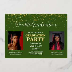 Groen en goudgoud met dubbel Afstuderen Folie Uitnodiging