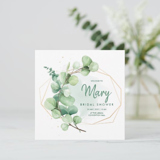 Groen en goudgroen vrijgezellenfeest met eucalyptu kaart (Staand voorkant)