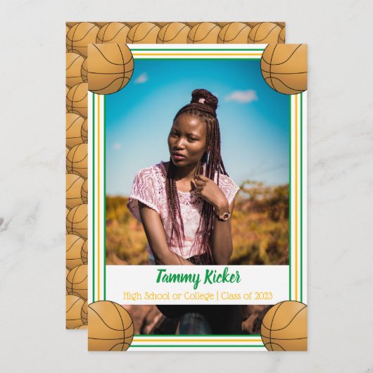 Groen en goudhonkbal Afstuderen Aankondiging (Voorkant / Achterkant)