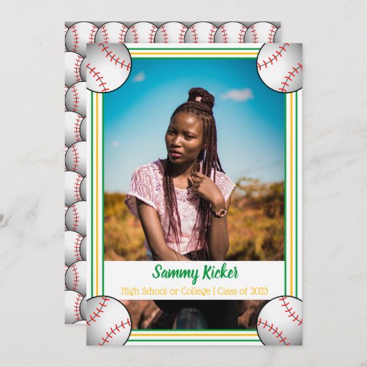 Groen en goudhonkbal Afstuderen Aankondiging (Voorkant / Achterkant)