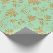 Groen en goudkleurige Planten en bladeren Cadeaupapier (Hoek)