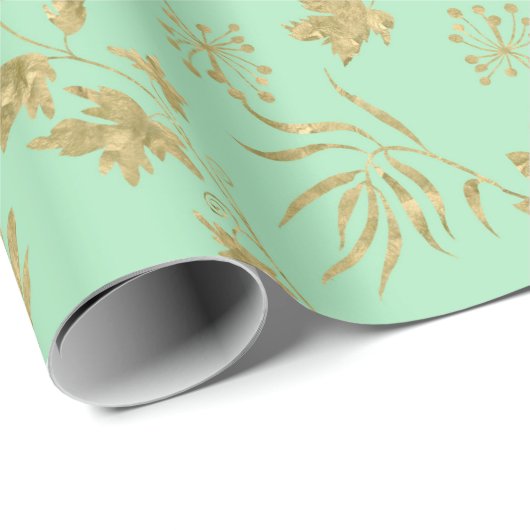 Groen en goudkleurige Planten en bladeren Cadeaupapier (Rol Hoek)