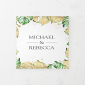 Groen en goudmonstera Palm Foto Collage Wedding Drieluik Uitnodiging (Cover)