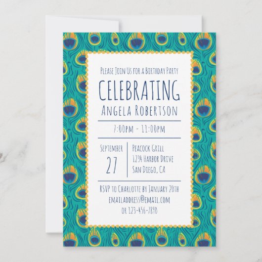 Groen en goudpacock Birthday Kaart (Voorkant)