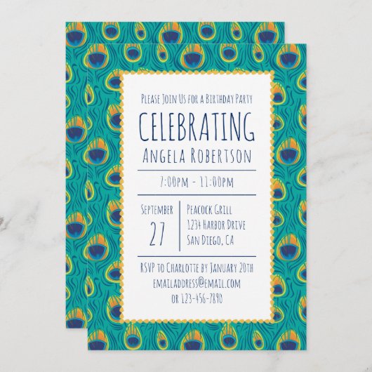 Groen en goudpacock Birthday Kaart (Voorkant / Achterkant)