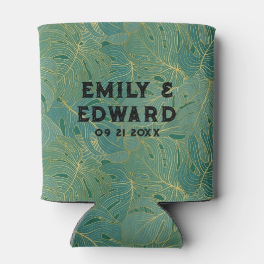 Groen en goudpalmblad blikjeskoeler (Achterkant)