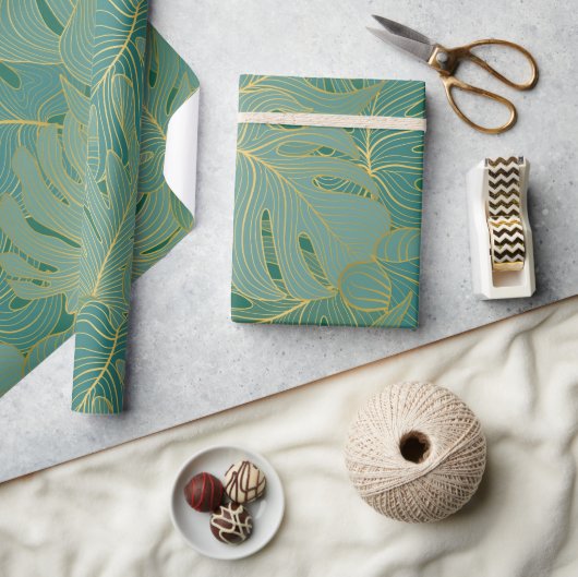 Groen en goudpalmblad cadeaupapier (Crafts)